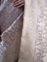 Pastel Purple Jaal Uppada Katan Silk Handloom Banarasi Saree - Sacred Weaves