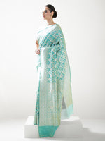Aqua Green Jaal Uppada Katan Silk Handloom Banarasi Saree - Sacred Weaves