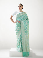 Aqua Green Jaal Uppada Katan Silk Handloom Banarasi Saree - Sacred Weaves