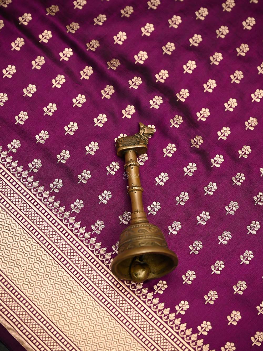 Wine Booti Katan Silk Uppada Handloom Banarasi Saree - Sacred Weaves