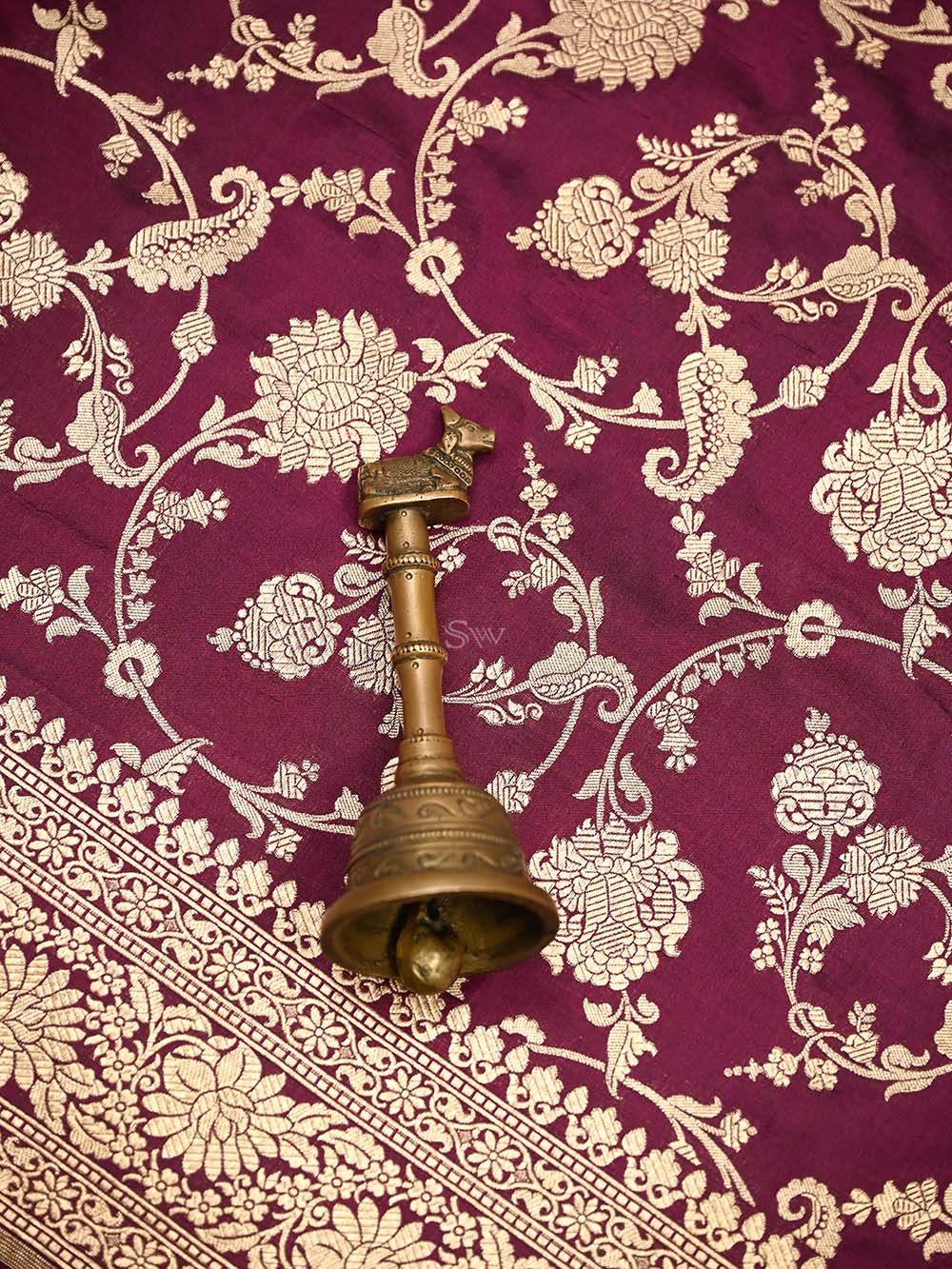 Wine Jaal Uppada Katan Silk Handloom Banarasi Saree - Sacred Weaves