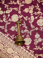 Wine Jaal Uppada Katan Silk Handloom Banarasi Saree - Sacred Weaves