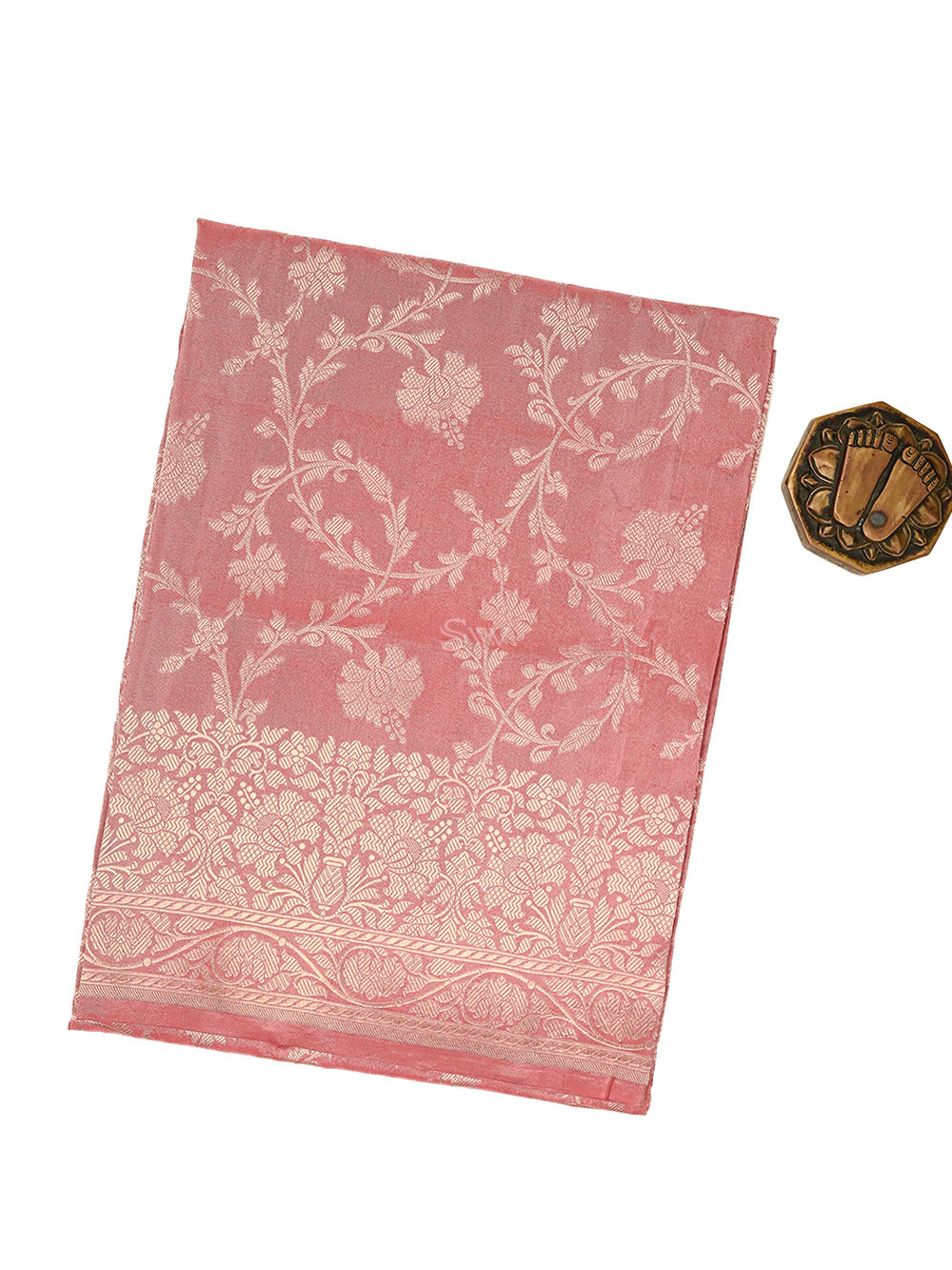 Pastel Pink Jaal Tissue Silk Handloom Banarasi Fabric - Sacred Weaves