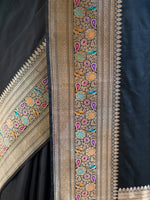 Black Plain Meenakari Katan Silk Handloom Banarasi Saree - Sacred Weaves