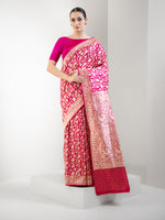Pink Red Shikargah Katan Silk Handloom Banarasi Saree
