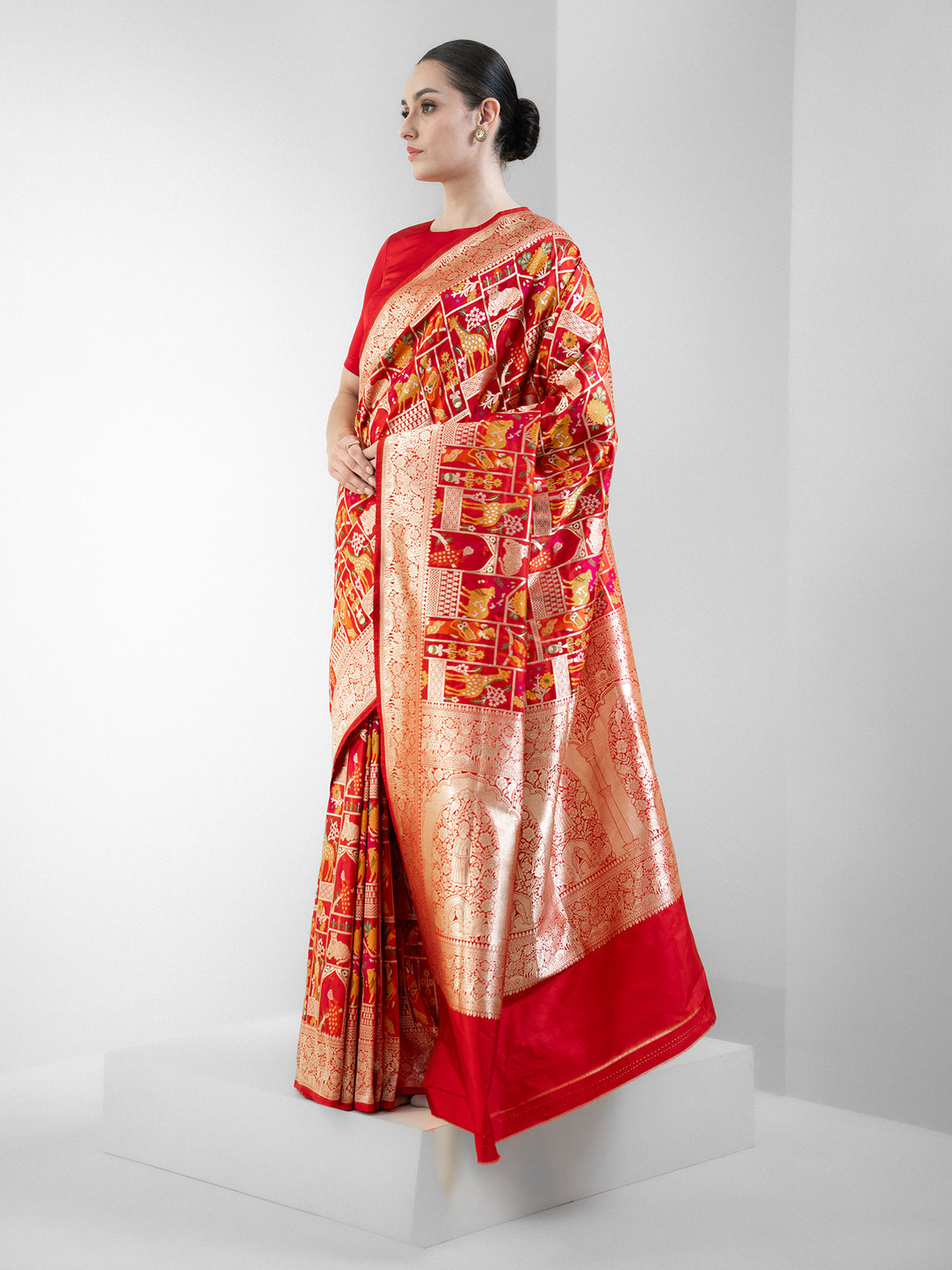 Red Meenakari Katan Silk Handloom Banarasi Saree - Sacred Weaves