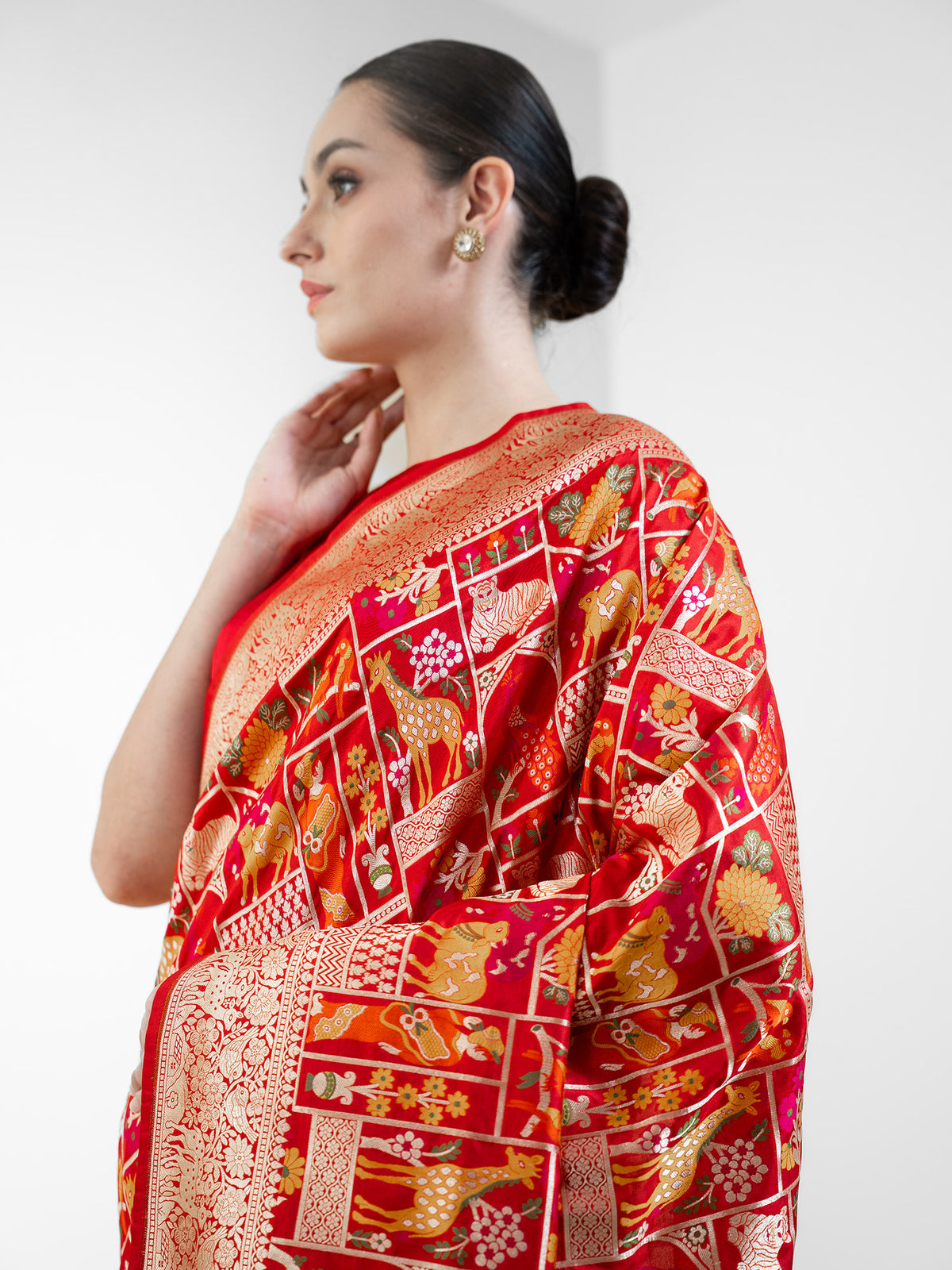 Red Meenakari Katan Silk Handloom Banarasi Saree - Sacred Weaves