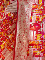 Red Meenakari Katan Silk Handloom Banarasi Saree - Sacred Weaves