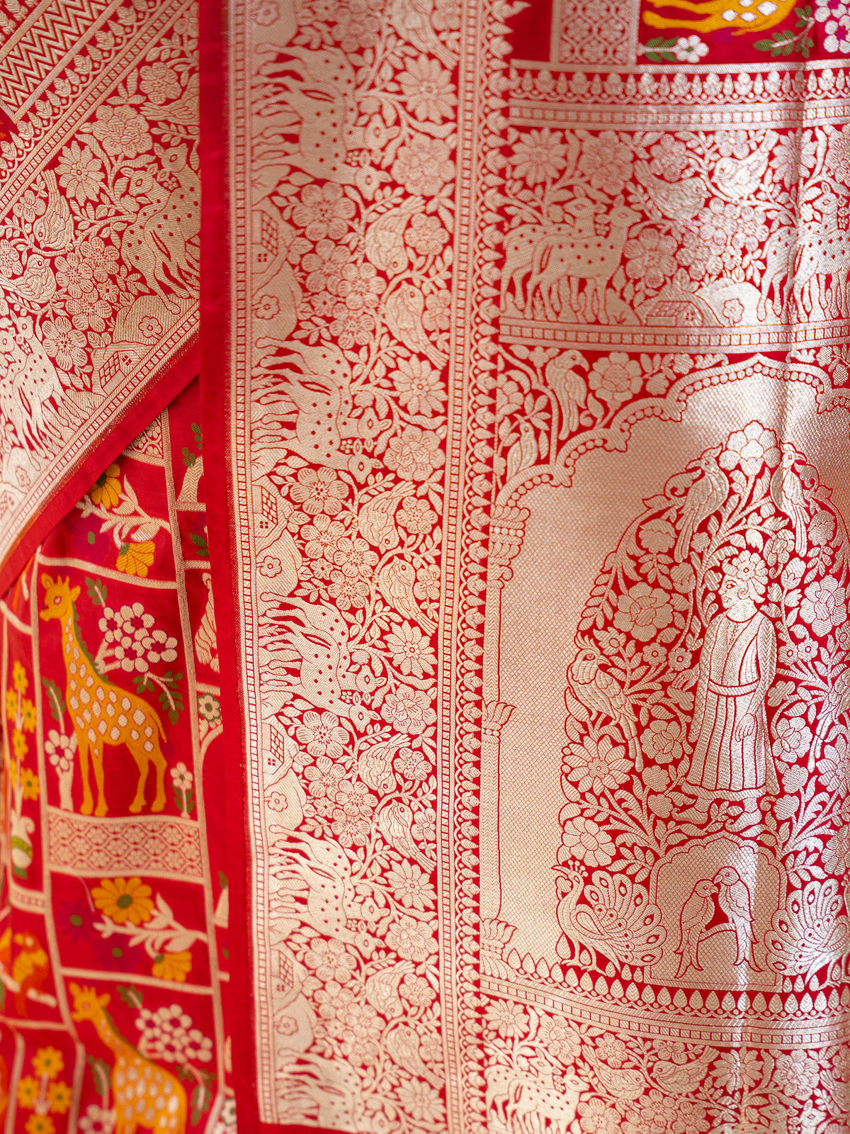 Red Meenakari Katan Silk Handloom Banarasi Saree - Sacred Weaves