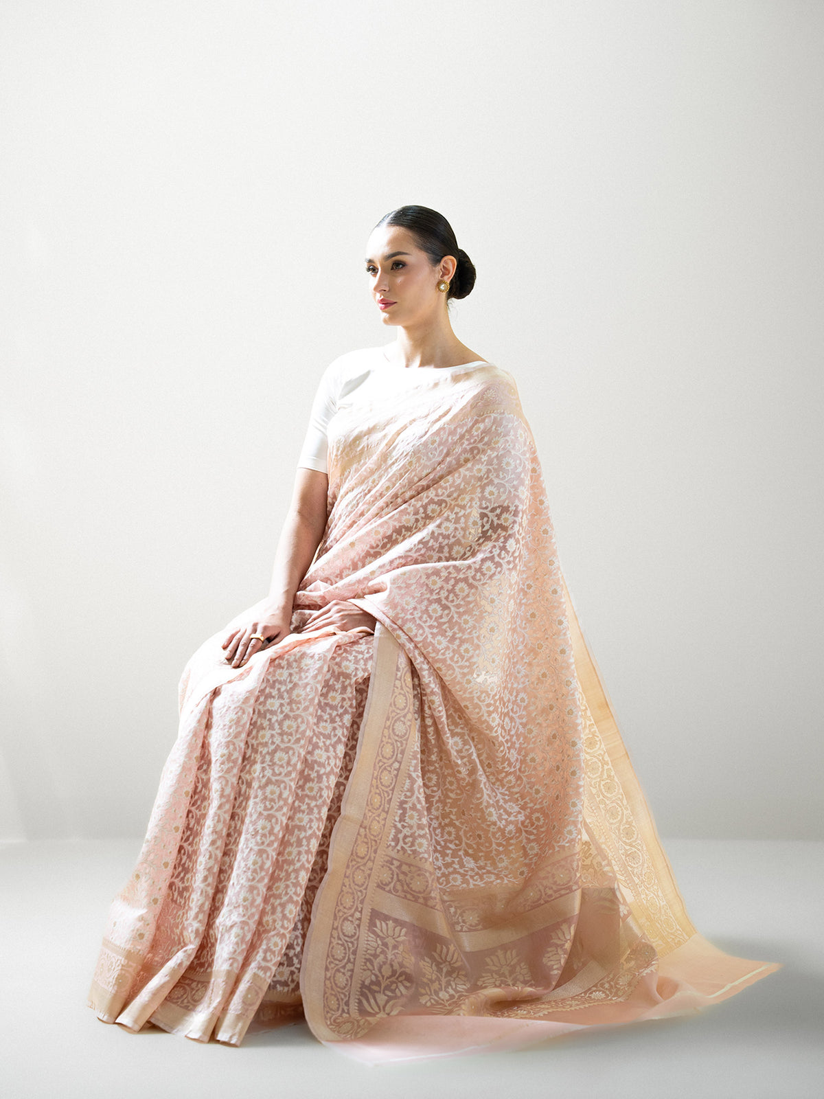 Pastel Pink Jaal Organza Handloom Banarasi Saree - Sacred Weaves