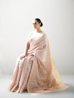 Pastel Pink Jaal Organza Handloom Banarasi Saree - Sacred Weaves