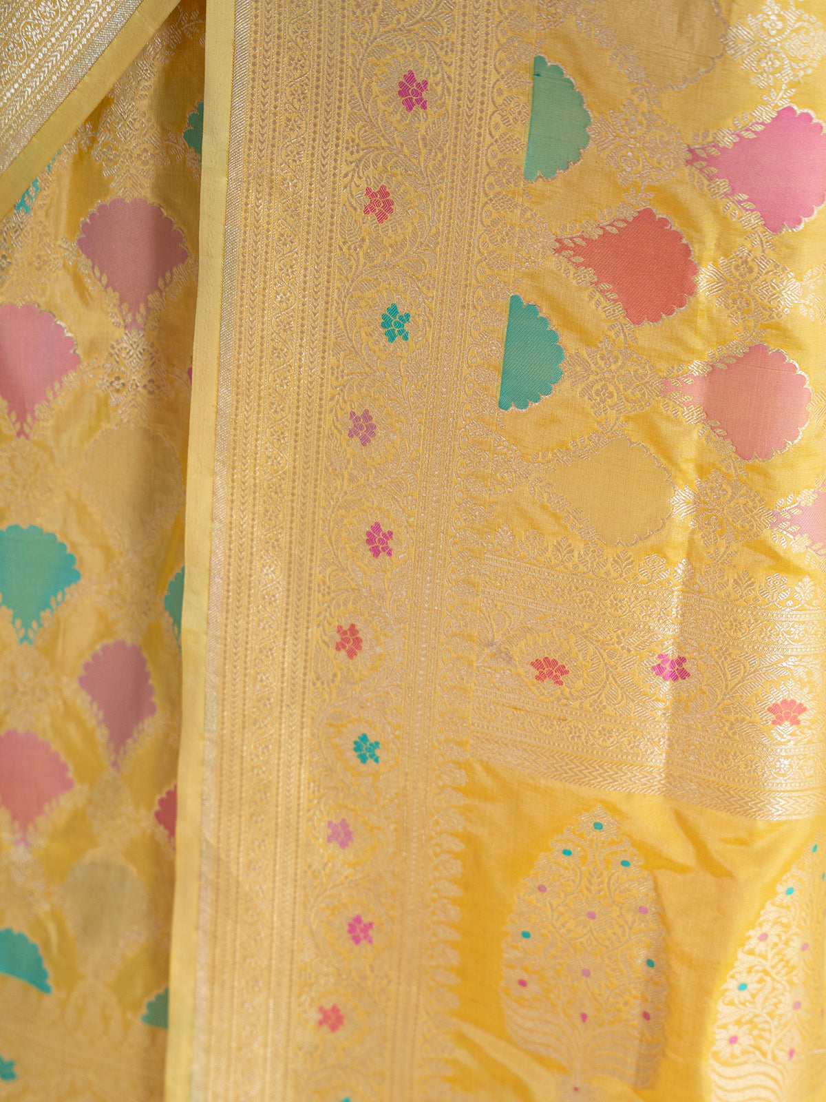 Yellow Rangkat Katan Silk Handloom Banarasi Saree - Sacred Weaves