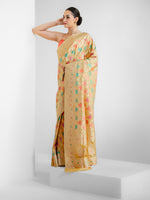 Yellow Rangkat Katan Silk Handloom Banarasi Saree - Sacred Weaves