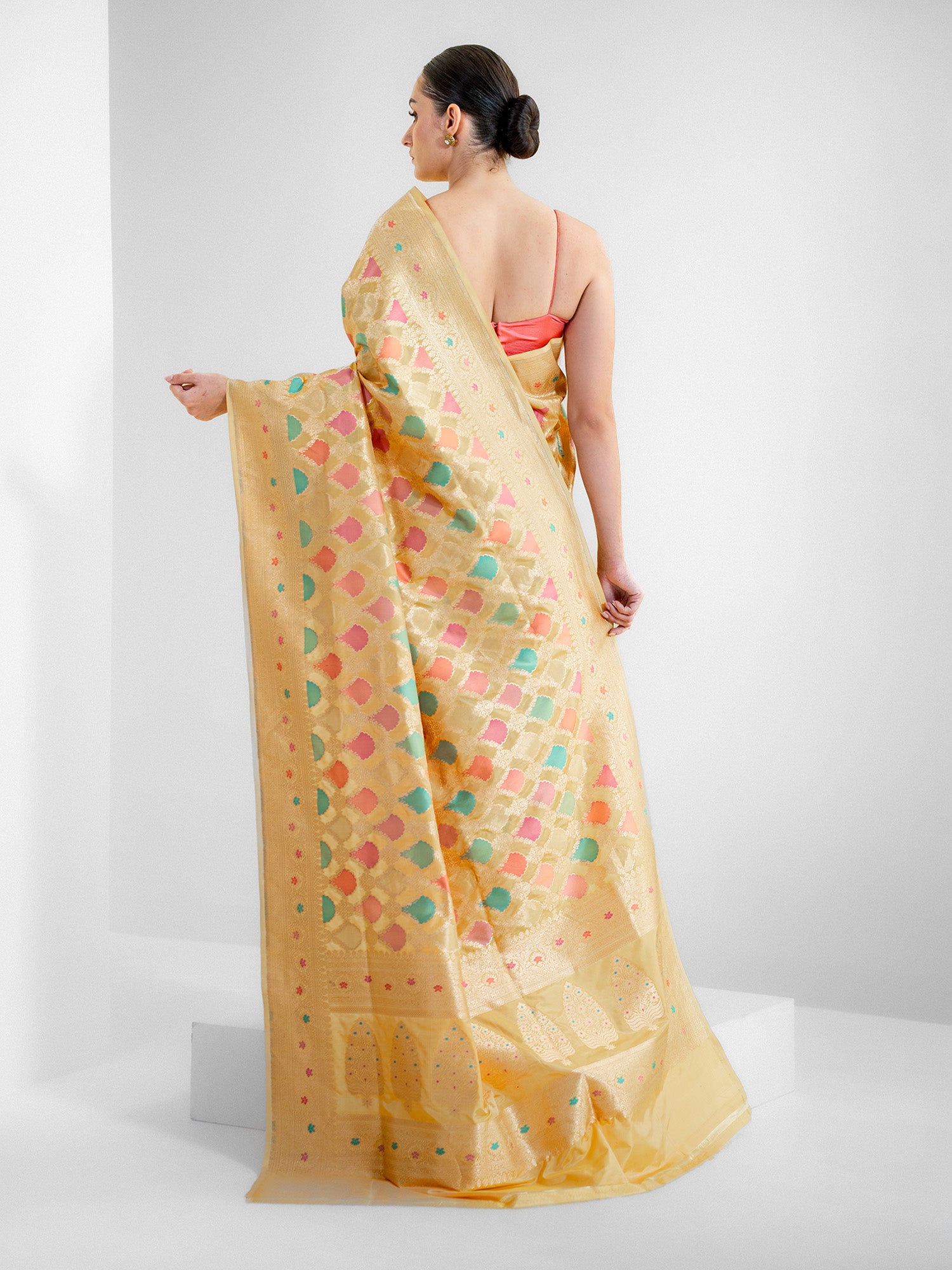 Yellow Rangkat Katan Silk Handloom Banarasi Saree - Sacred Weaves