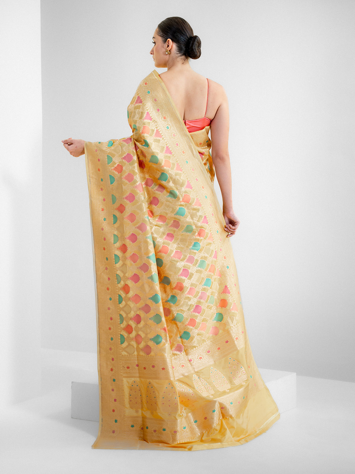 Yellow Rangkat Katan Silk Handloom Banarasi Saree - Sacred Weaves