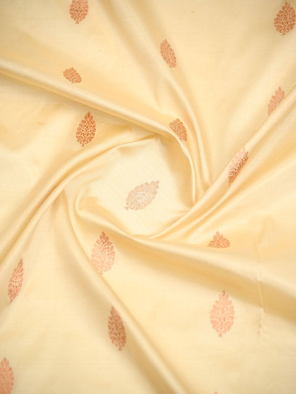 Cream Booti Katan Silk Handloom Banarasi Saree - Sacred Weaves