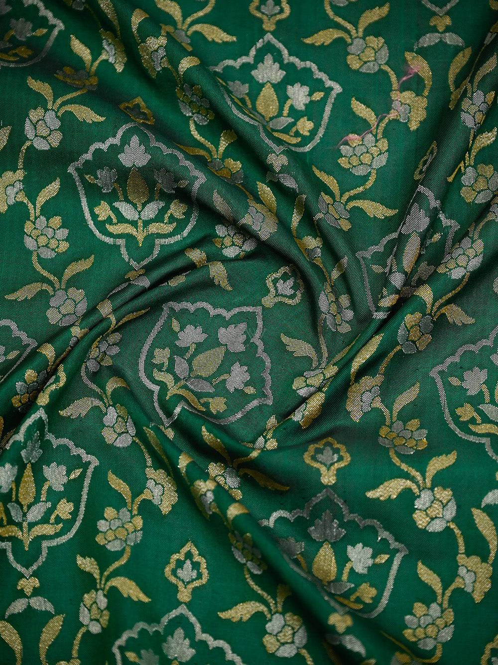 Bottle Green Sona Roopa Jaal Katan Silk Handloom Banarasi Saree - Sacred Weaves