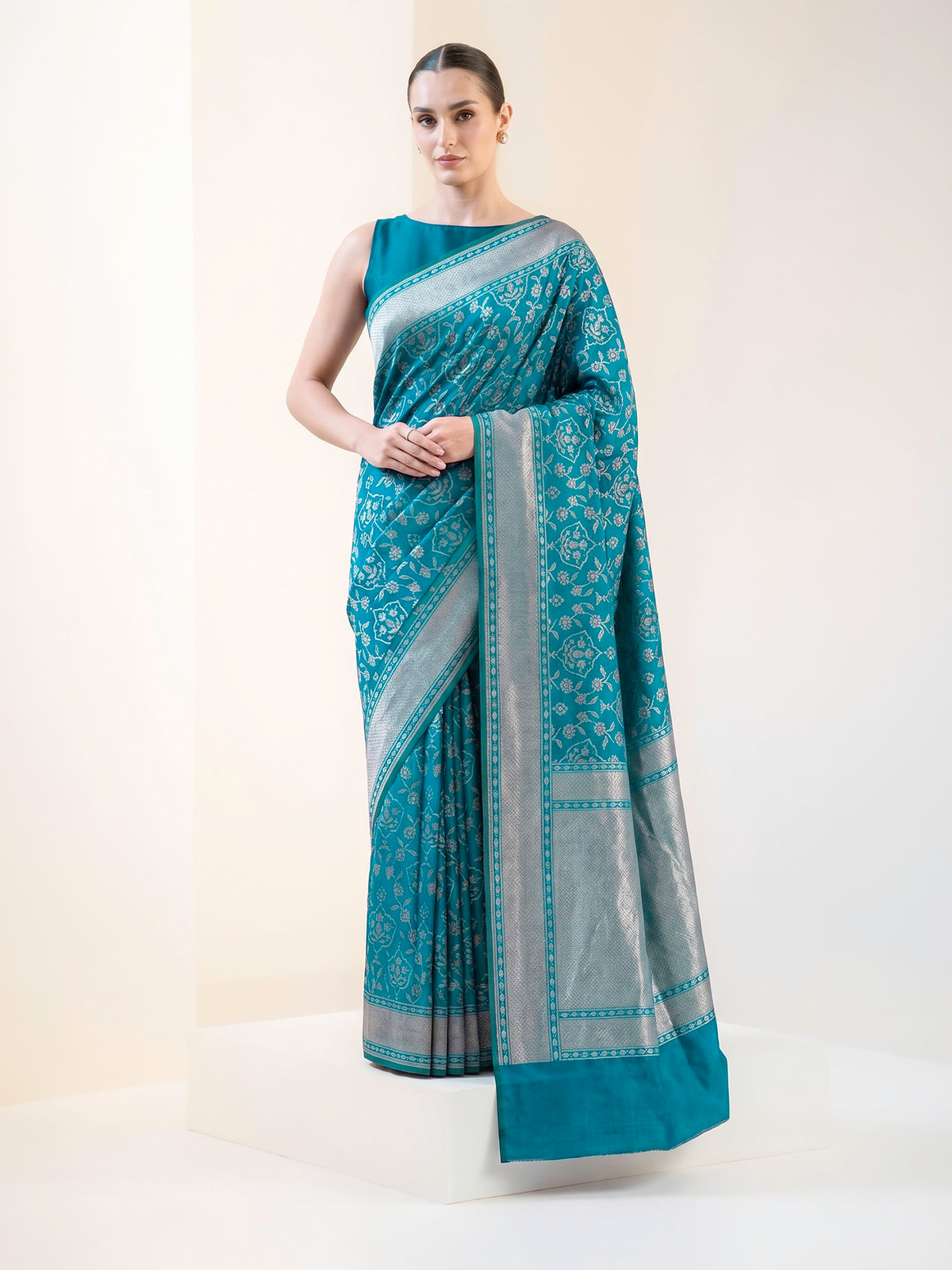 Teal Blue Sona Roopa Jaal Katan Silk Handloom Banarasi Saree