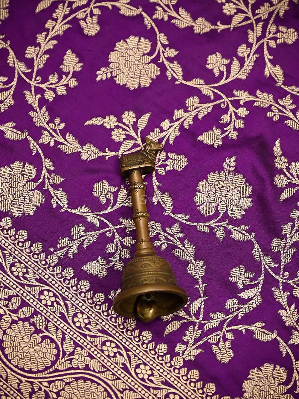 Purple Jaal Katan Silk Uppada Handloom Banarasi Saree - Sacred Weaves