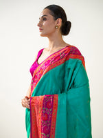 Teal Green Booti Katan Silk Handloom Banarasi Saree - Sacred Weaves