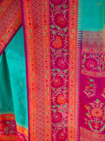 Teal Green Booti Katan Silk Handloom Banarasi Saree - Sacred Weaves