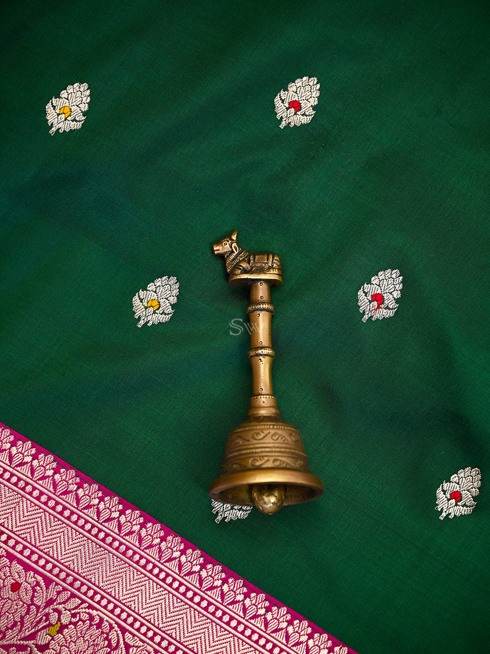 Bottle Green Meenakari Booti Katan Silk Handloom Banarasi Saree - Sacred Weaves