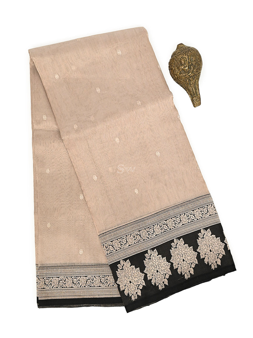 Beige Booti Organza Tissue Silk Handloom Banarasi Saree - Sacred Weaves