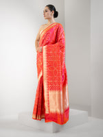 Orange Pink Jaal Katan Silk Handloom Banarasi Saree - Sacred Weaves