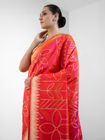 Orange Pink Jaal Katan Silk Handloom Banarasi Saree - Sacred Weaves