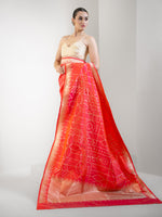 Orange Pink Jaal Katan Silk Handloom Banarasi Saree - Sacred Weaves