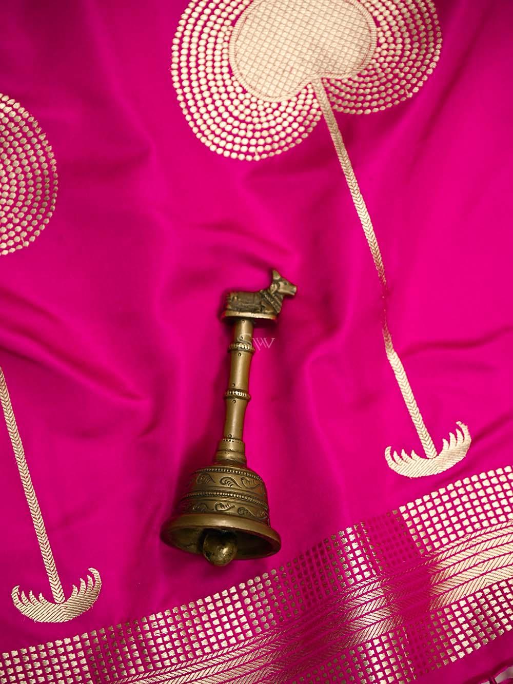 Dark Pink Plain Satin Silk Handloom Banarasi Saree - Sacred Weaves