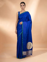 Royal Blue Plain Satin Silk Handloom Banarasi Saree - Sacred Weaves