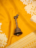 Mustard Plain Satin Silk Handloom Banarasi Saree - Sacred Weaves