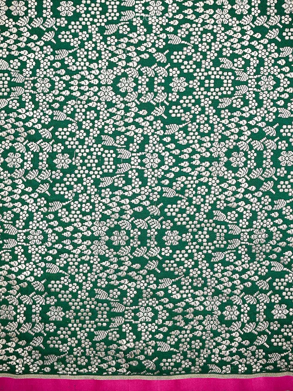 Bottle Green Plain Satin Silk Handloom Banarasi Saree - Sacred Weaves