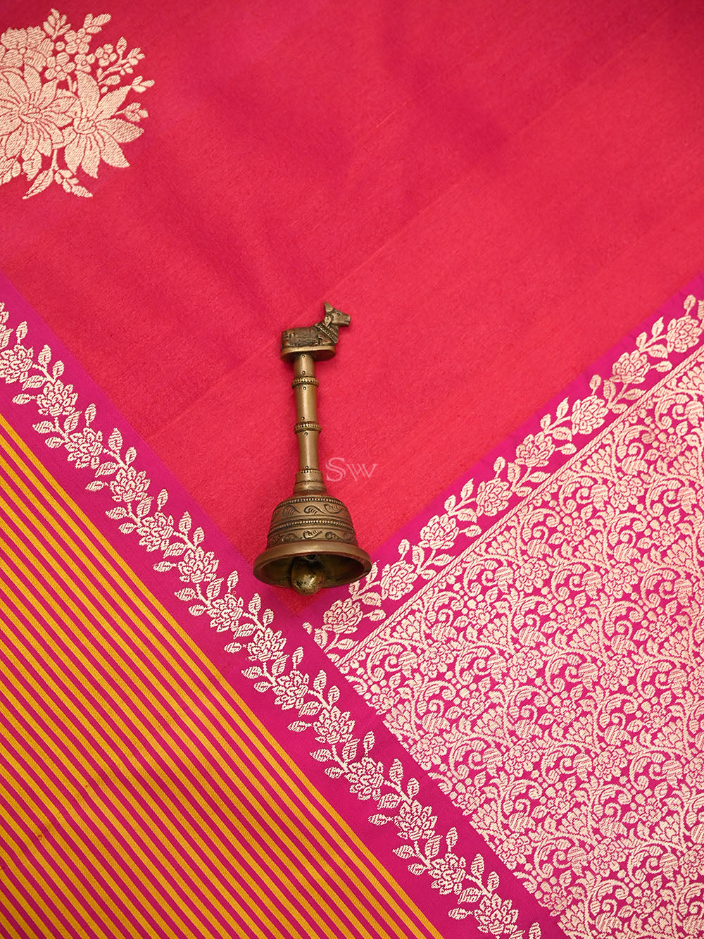 Dark Pink Booti Tussar Silk Handloom Banarasi Saree - Sacred Weaves