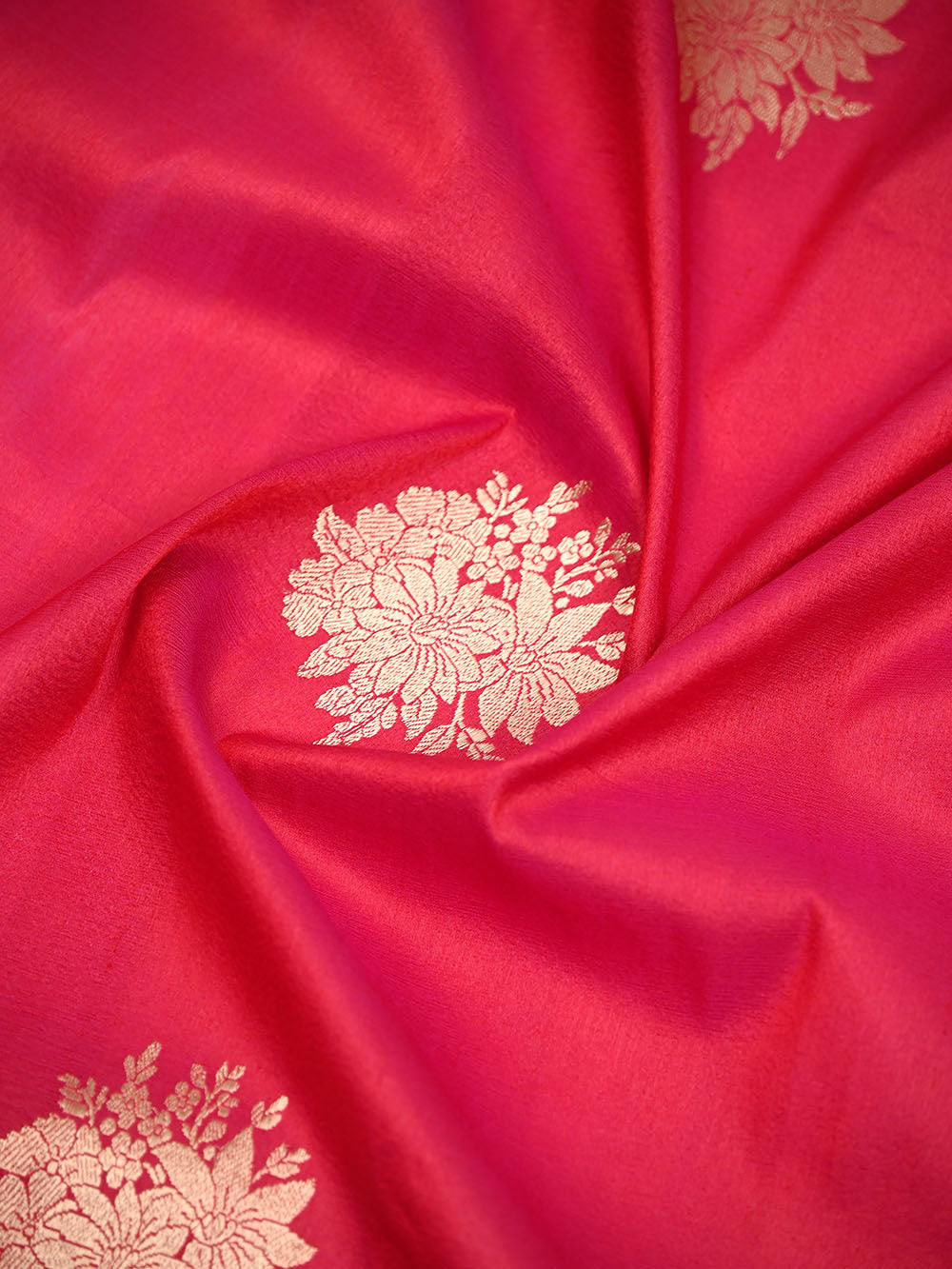 Dark Pink Booti Tussar Silk Handloom Banarasi Saree - Sacred Weaves