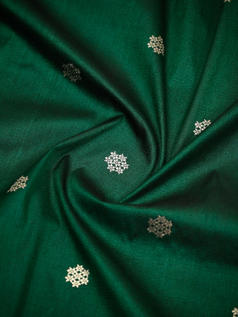Bottle Green Booti Tussar Silk Handloom Banarasi Saree - Sacred Weaves