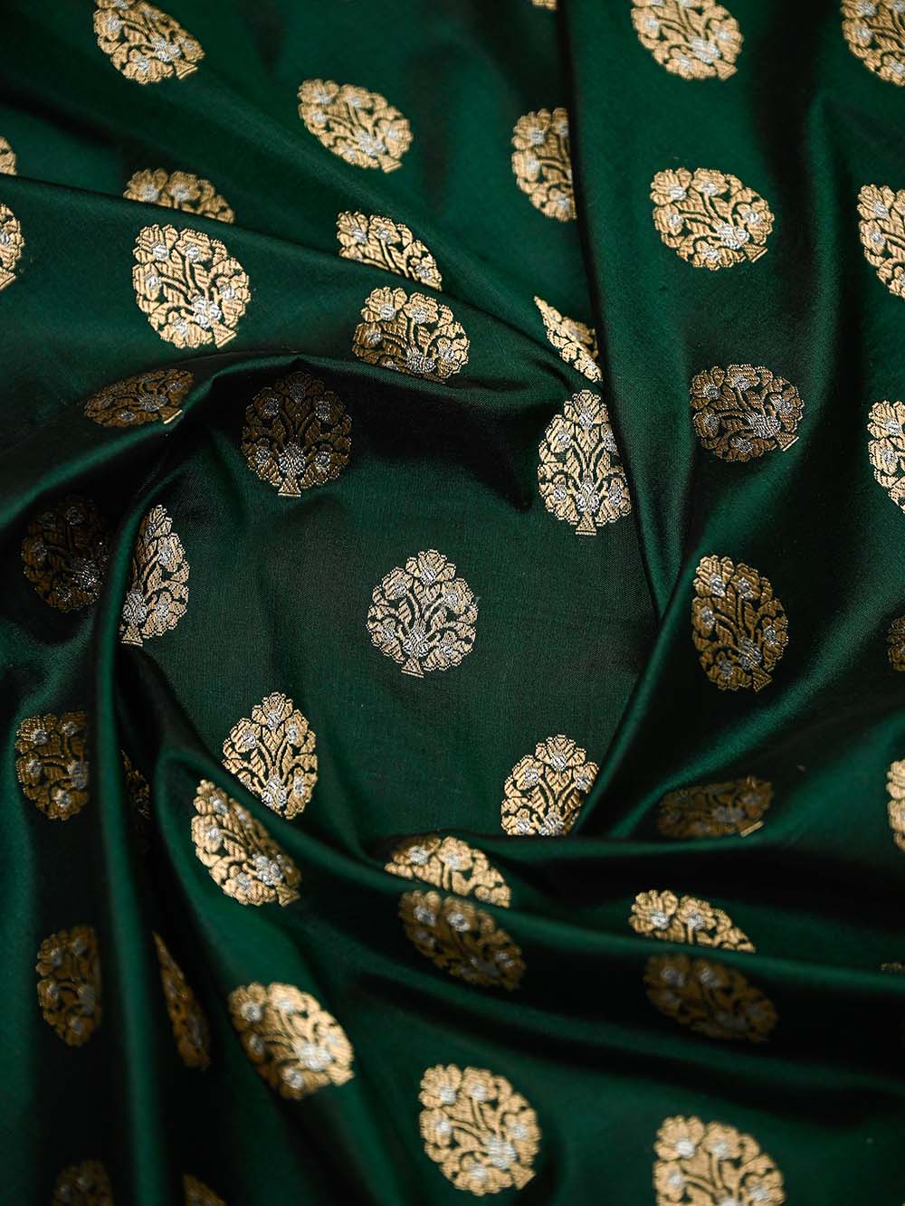 Bottle Green Booti Katan Silk Uppada Handloom Banarasi Saree - Sacred Weaves