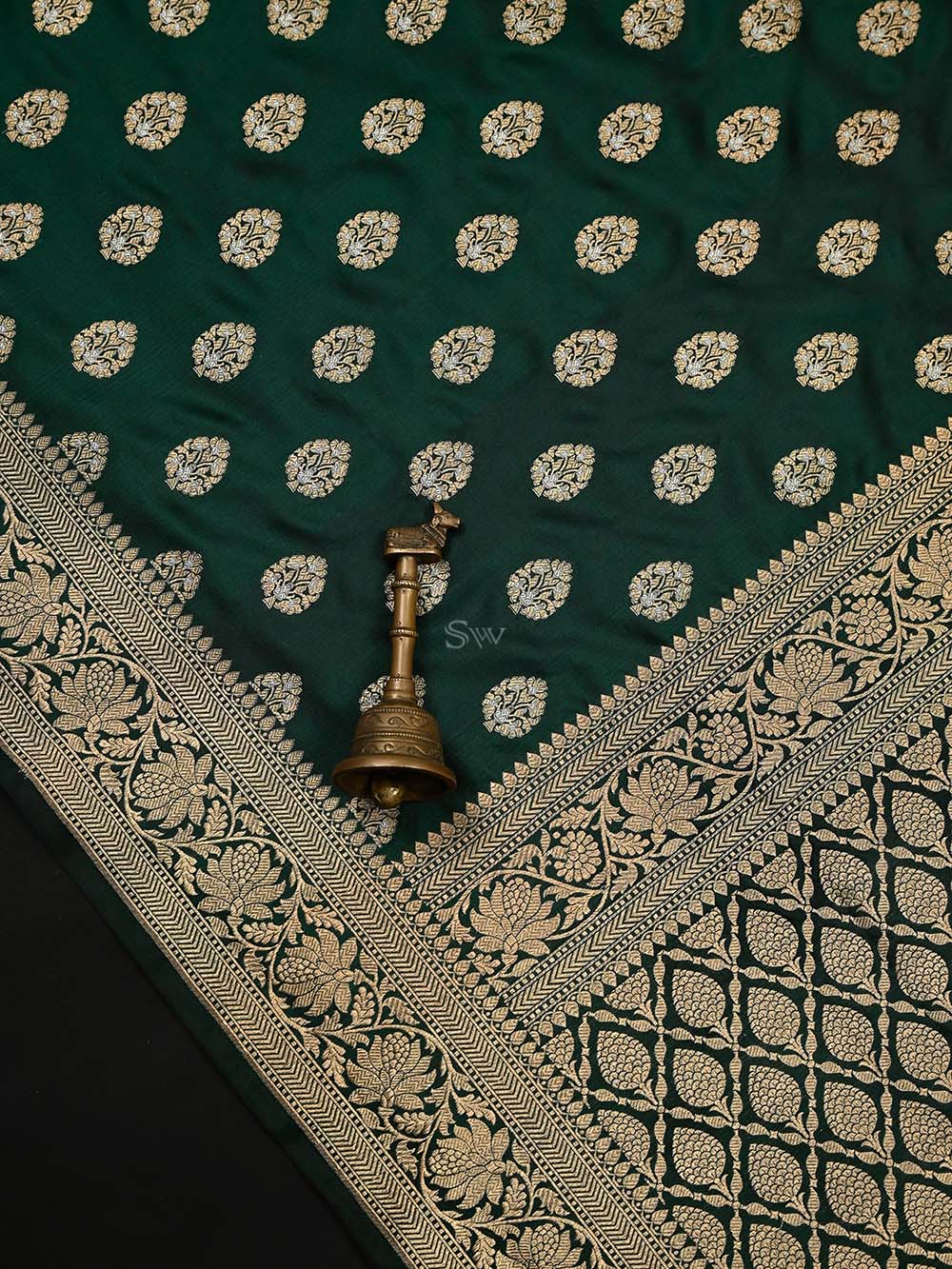 Bottle Green Booti Katan Silk Uppada Handloom Banarasi Saree - Sacred Weaves
