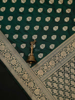 Bottle Green Booti Katan Silk Uppada Handloom Banarasi Saree - Sacred Weaves
