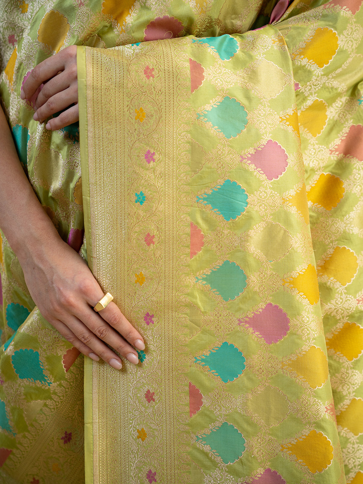 Pista Green Rangkat Katan Silk Handloom Banarasi Saree - Sacred Weaves