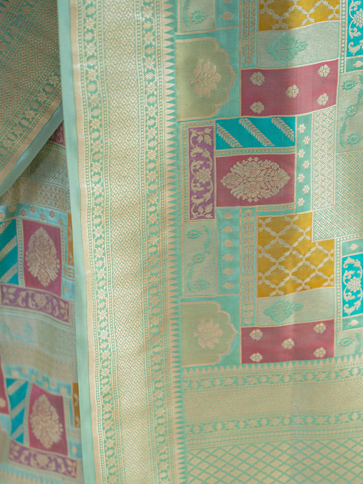 Mint Green Rangkat Katan Silk Handloom Banarasi Saree - Sacred Weaves