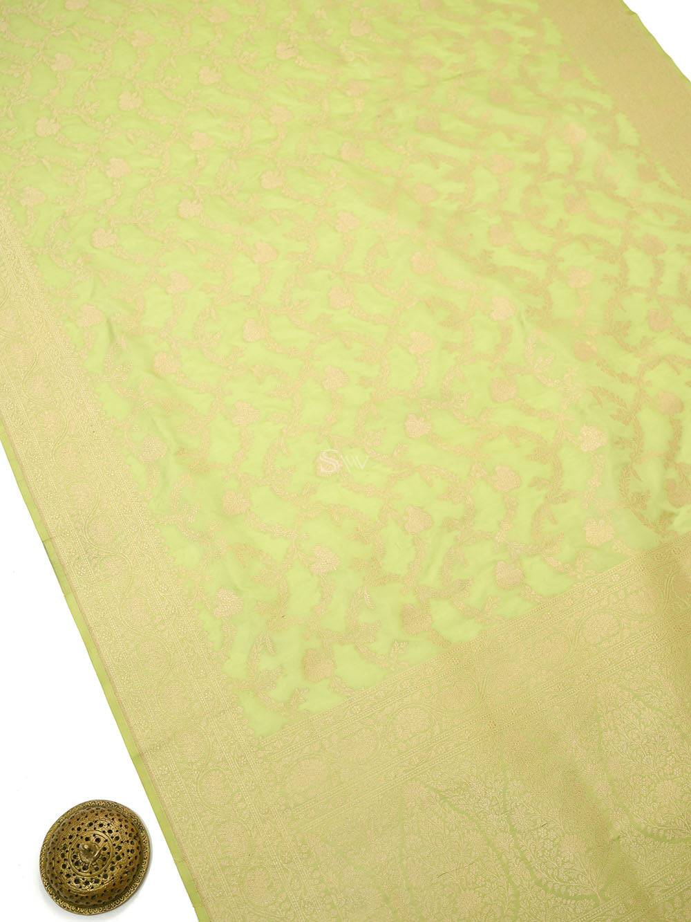 Pista Green Jaal Katan Silk Uppada Handloom Banarasi Saree - Sacred Weaves