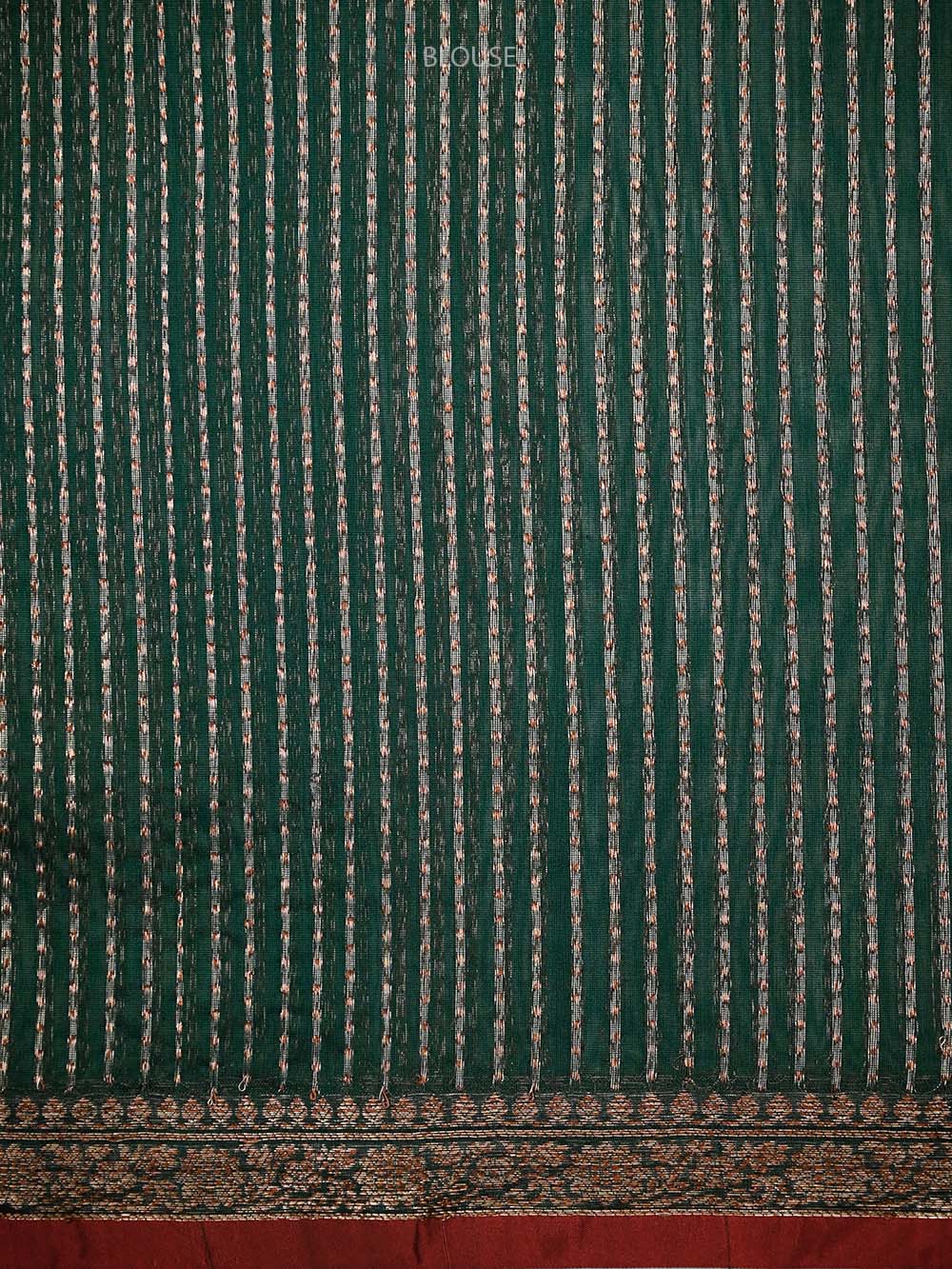 Bottle Green Booti Chanderi Silk Handloom Banarasi Saree - Sacred Weaves
