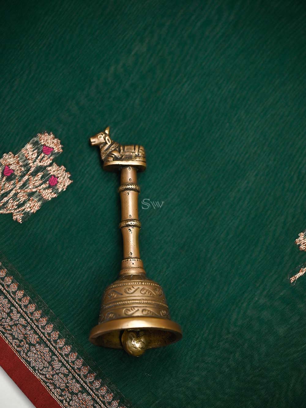 Bottle Green Booti Chanderi Silk Handloom Banarasi Saree - Sacred Weaves