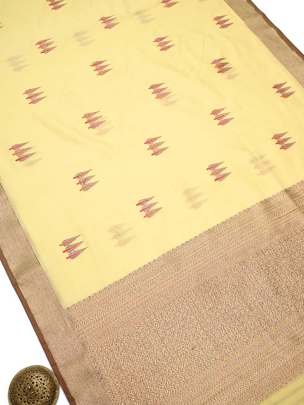 Pastel Yellow Booti Chanderi Silk Handloom Banarasi Saree