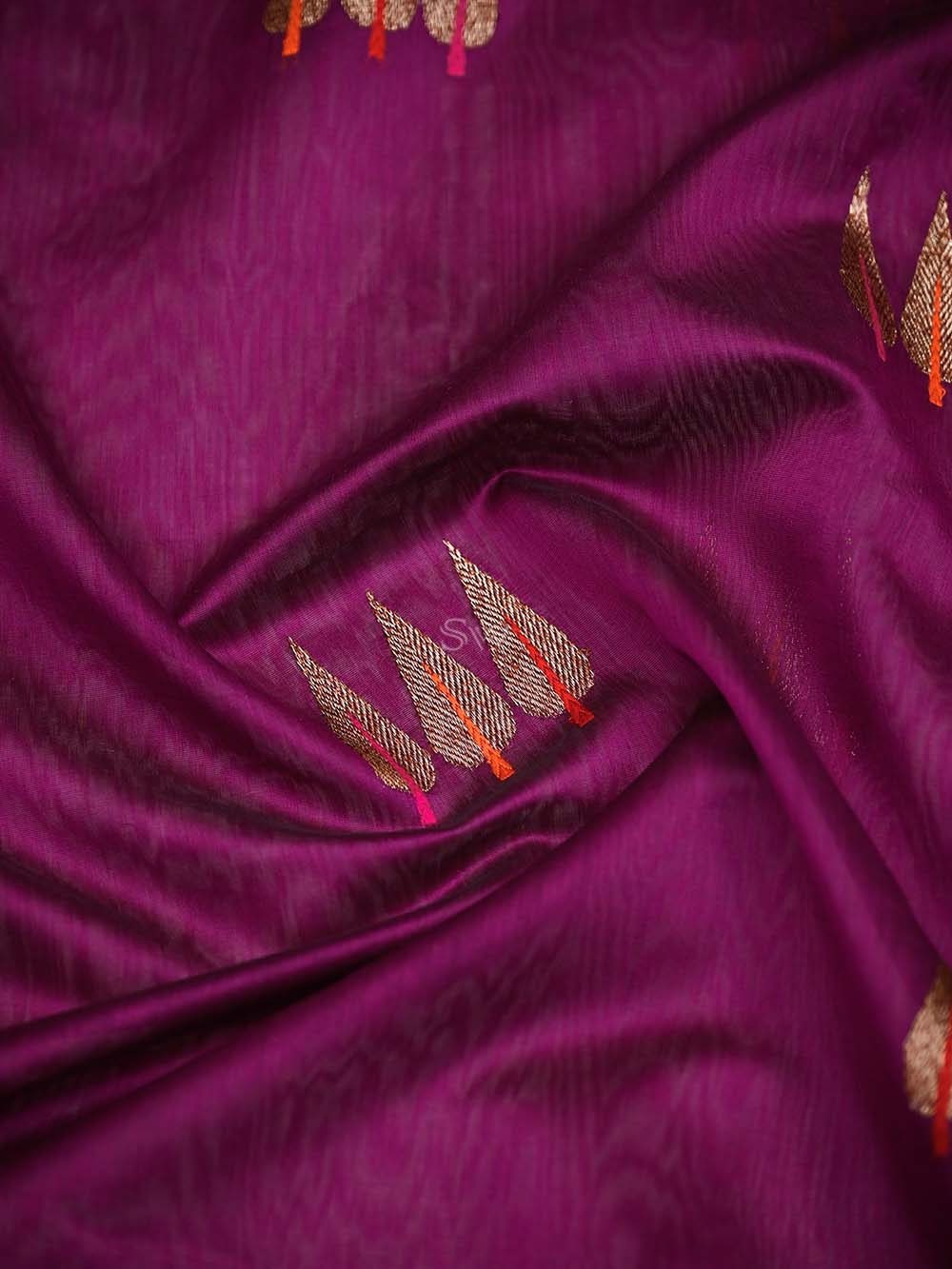 Wine Booti Chanderi Silk Handloom Banarasi Saree - Sacred Weaves