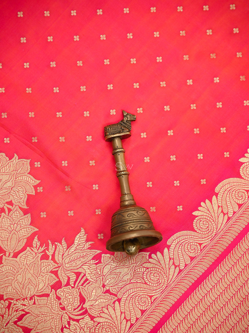 Pink Orange Booti Katan Silk Handloom Banarasi Saree - Sacred Weaves