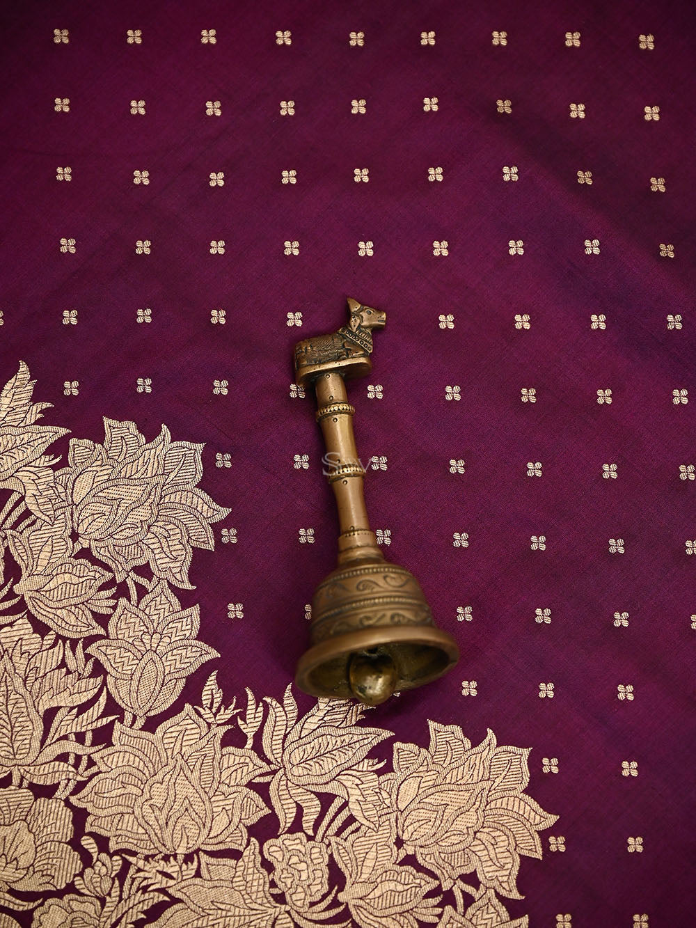 Dark Wine Booti Katan Silk Handloom Banarasi Saree - Sacred Weaves