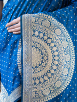 Blue Booti Katan Silk Handloom Banarasi Saree - Sacred Weaves